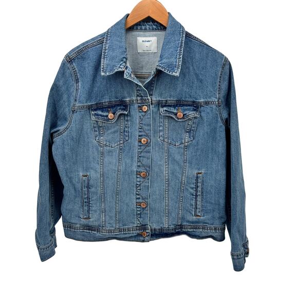 Old Navy Jean Jacket Womens XL Blue Denim Trucker Classic Button Up - Picture 1 of 5